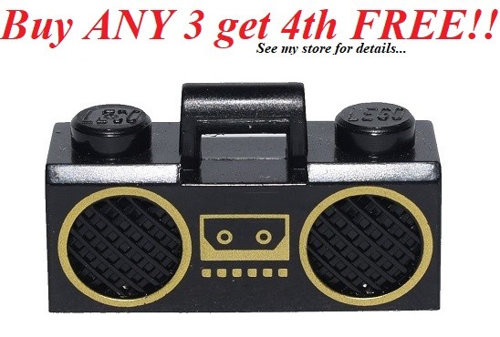 ☀️LEGO Minifig, Utensil Radio Boom Box with Handle and Gold Trim