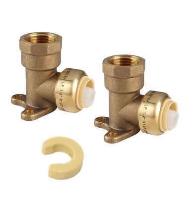 2 PCS EFIELD 1/2'' PUSH FIT  X 1/2'' FEMALE NPT  DROP EAR ELBOWS FITTINGS, NO LEAD