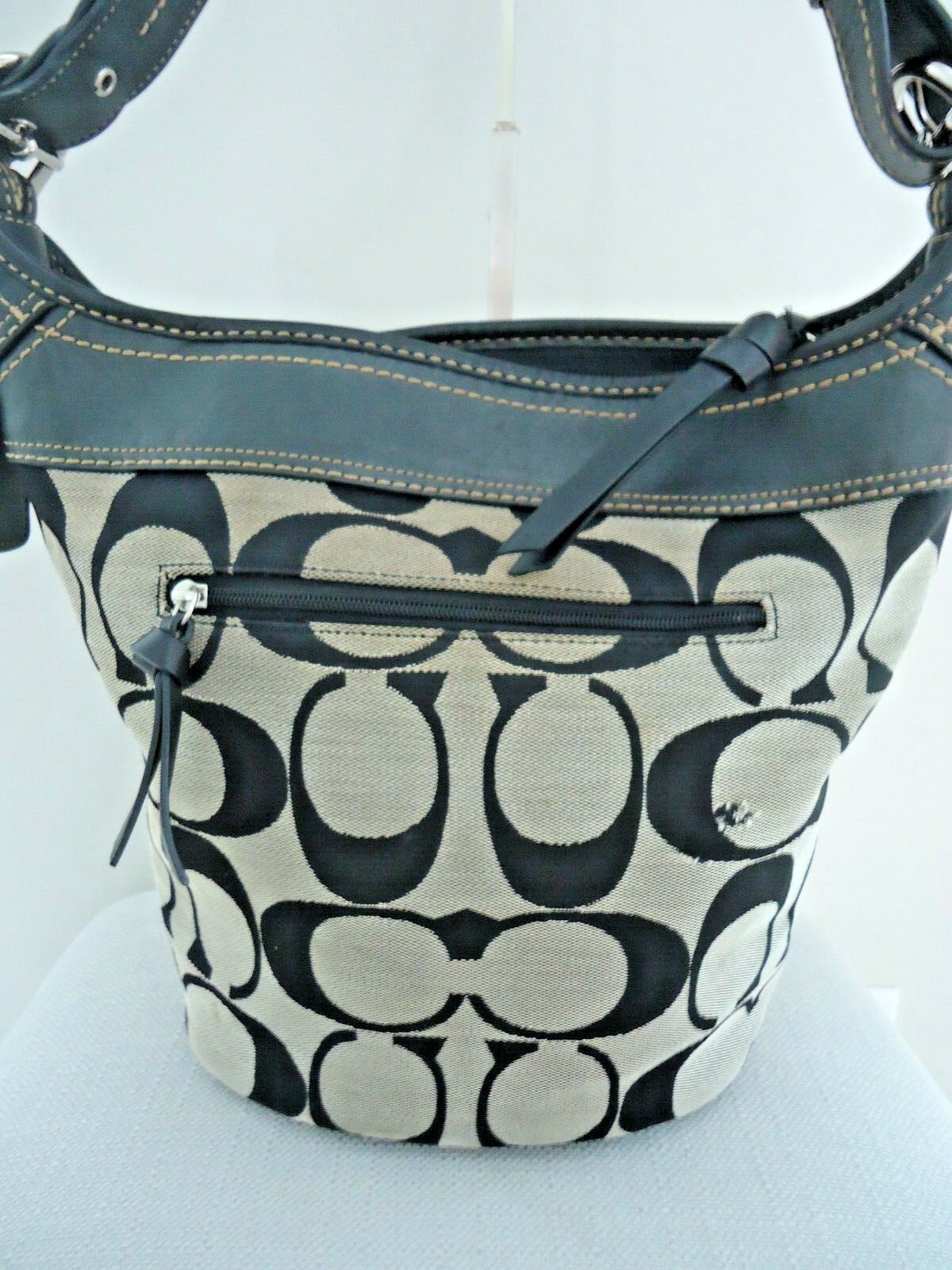 Coach Signature C Bucket Black Jacquard Leather Handb… Gem