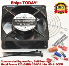 ALUM. FRAME AXIAL FAN MOTOR, Ball Bearings 120x38mm, 115V, 118 CFM, Ships TODAY!