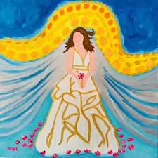 Angel Bride White & Gold Dress 12x12" Canvas Original Painting Collectible
