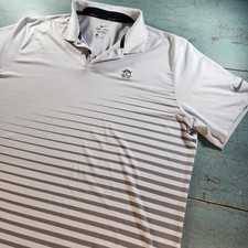 Nike Dri Fit Men s Polo Shirt Size XL Striped Gray/White Golf Logo Standard Fit