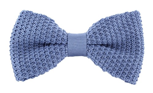 Lt Blue Knitted Bow Tie, Navy/Blue Floral/Spot Pocket Square Cufflink Gift Set - Picture 3 of 10