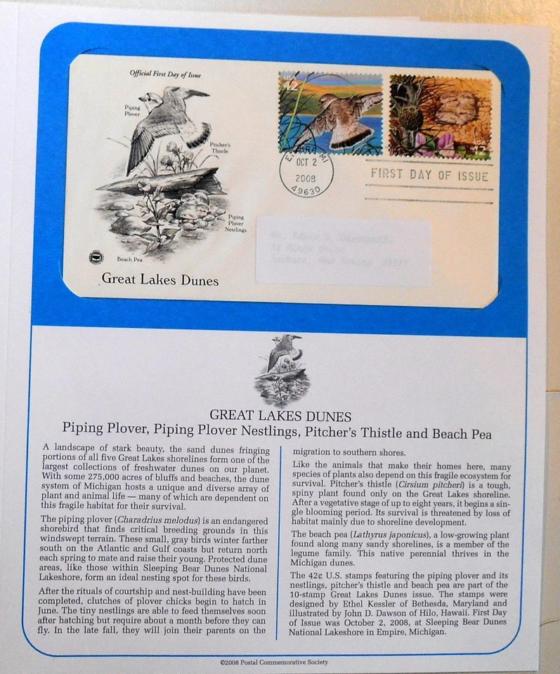 2008 Great Lakes Dunes Sc 4352 FDC PCS panel, nature conservation ecology - Image 3 of 4