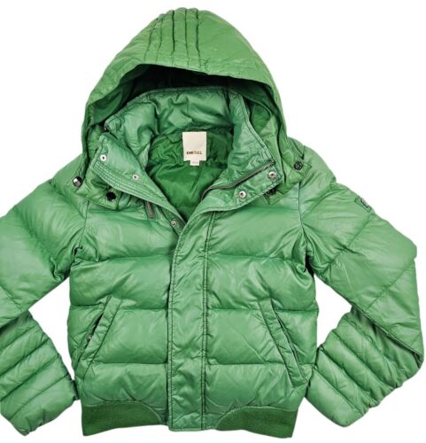HOT UNISEX DIESEL @ SPORTS BOMBER QUILTED HOODED Zip DOWN PUFFER GREEN Jacket XS - Picture 2 of 18