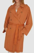 $498 Sanctuary Women's Orange Double-Breasted Notch Lapel Belted Trench Coat L