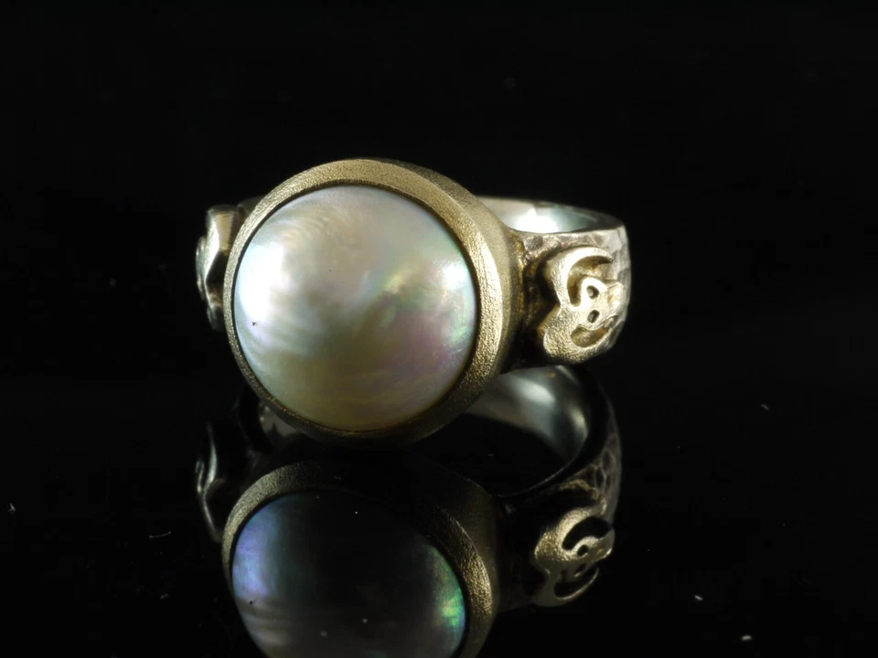 925 Sterlingsilber Ring mit hellgrauer Mabe Perle vergoldete Fassung Gr 55 - Bild 2 von 4