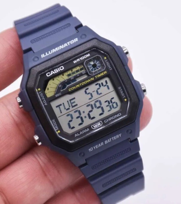 Casio WS-1600H-2A Digital Blue Resin Alarm Stopwatch Quartz Men's