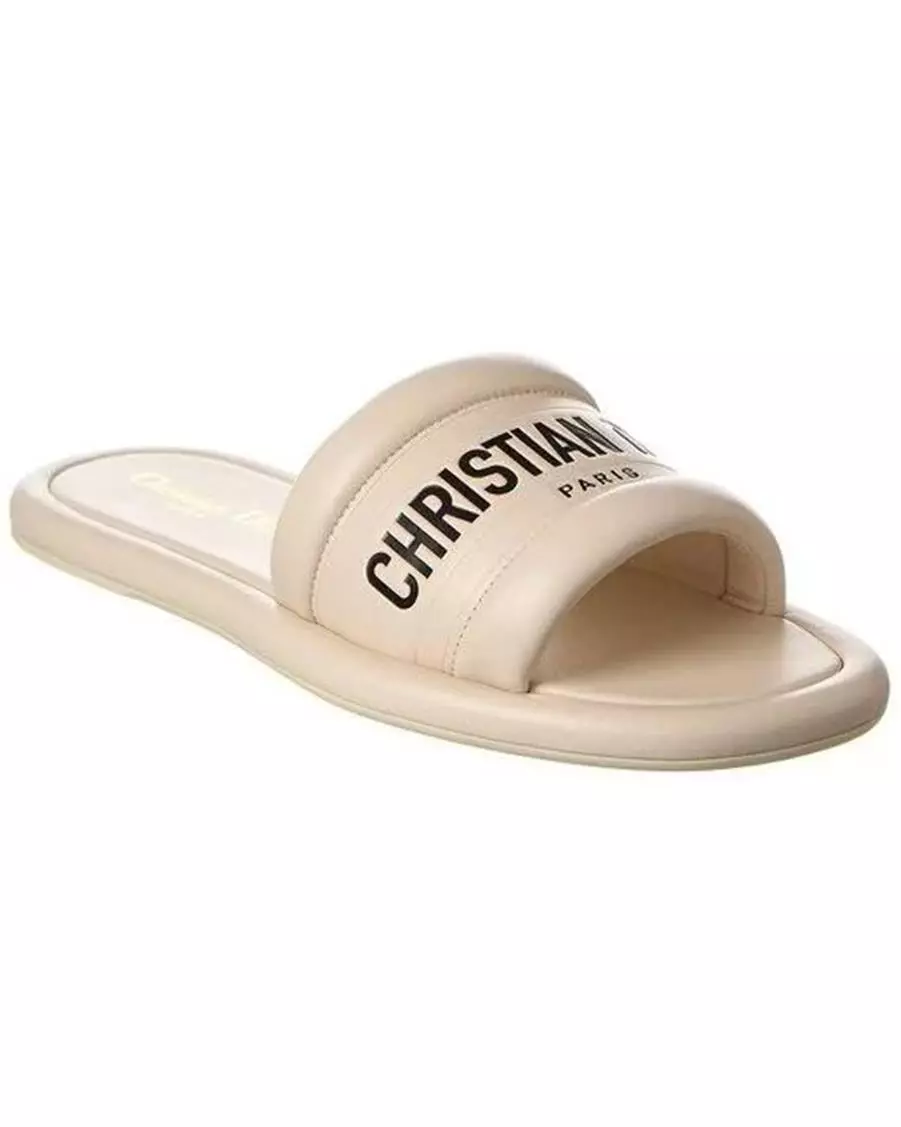 Sandales mules plates en cuir Dior Every D Signature blanc cassé
