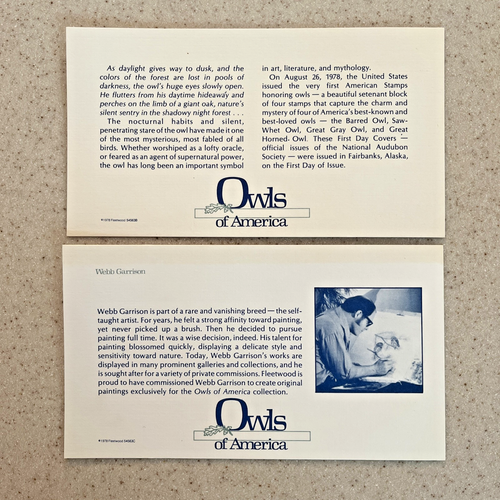 Owls of America 1978 First Day Covers Fleetwood Webb Garrison Audubon - Picture 2 of 7