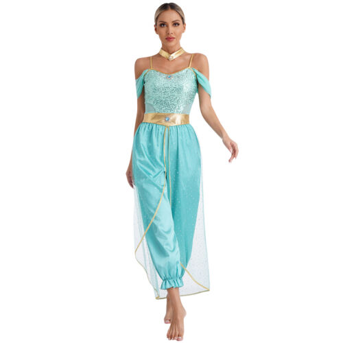 Womens Costume Metallic Dancewear Sleeveless Belly Performance Cosplay Sequin - Picture 8 of 44