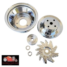 Big Block Chevy Chrome Pulley Set BBC 2 3 Groove Crank Water 396 402 427 454