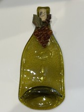 Recycled Flattened Olive Green Wine Bottle Cheese Serving Tray Cork  Glass