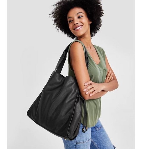 Macy's On 34th Jyyll leather large tote shoulder bag + pouch 2 PC set BLACK Used - Picture 12 of 18