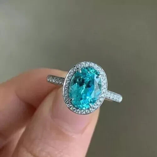 2,60 ct natürlicher Paraiba Turmalin Moissanit Ehering 10 K massives Weißgold - Bild 1 von 5