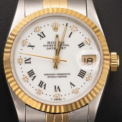 Rolex Datejust 68273 Fluted Lünette Two-Tone Jubilee Uhr 31mm Weißes Zifferblatt