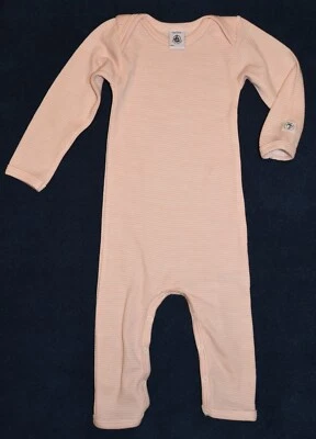 Petit Bateau Schlafanzug/ Langer Body NEU Gr. 60, 68, 74 Wolle rosa-geringelt