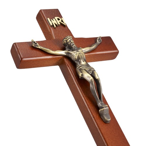Crucifix Wall Cross Catholic Wooden Standing Crucifix with Jesus Christ and I... - Picture 3 of 6