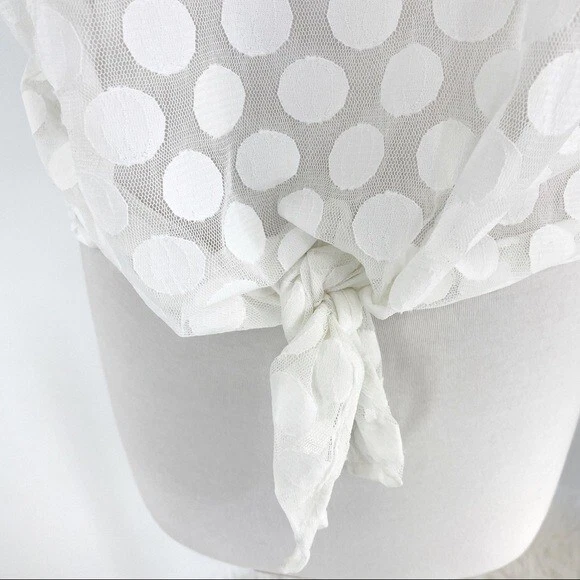 Alfani Petite Womens White Nylon Sheer Mesh Dot Tie-Waist Top Size PS Small - Image 3 of 4