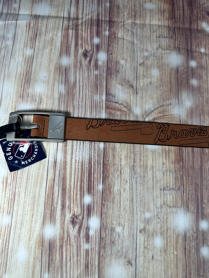 New Men's Brown Atlanta Braves Brandish Leather Belt Size 34 Waist MLB - Image 3 of 4
