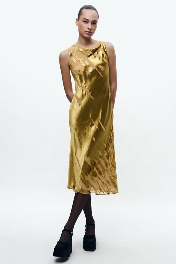 NWT ZARA VELVET MIDI DRESS ZW COLLECTION XS $139 9430 | eBay