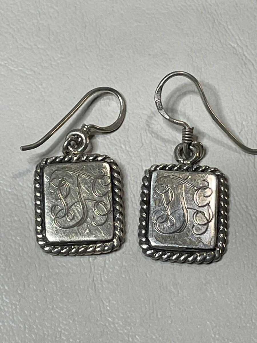 GSX 925 STERLING SILVER EARRINGS SQUARE SHAPED MONOGRAMMED GSX 925 STERLING SILVER EARRINGS SQUARE SHAPED MONOGRAMMED
