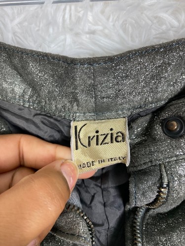 Pantalones de mujer Krizia de colección talla US 6 IT 42 plateados ajustados tiro alto ajustados elásticos - Imagen 8 de 12