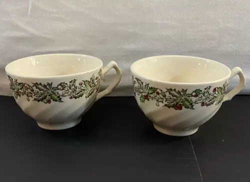 Pair Vintage Johnson Brothers Merry Christmas Tea Cups