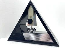 VINTAGE CITIZEN POST MODERN PYRAMID MANTLE DESK CLOCK 1980s BLACK CHROME JAPAN