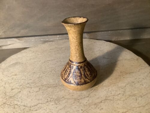 Vintage Stoneware CLAY Vase Brown BEIGE Tiny Small 5" TALL - 第 2/5 張圖片