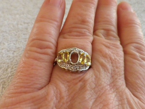 RING SEMI MOUNT SETTING HELIODOR WHITE TOPAZ 7x5mm Oval Sterling Silver Sz 7 JTV - Picture 6 of 9