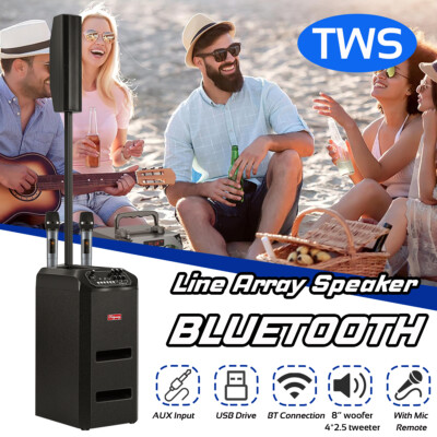 5000W Bluetooth Line Array Speaker 8'' Subwoofer DJ PA System w/ 2 Wireless Mic