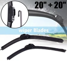 Set Of 2 U/J Hook Bracketless Front Windshield Wiper Blades 20" + 20" All-Season