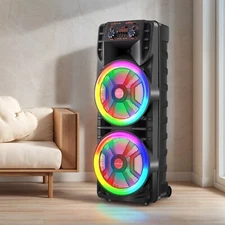 8000W Bluetooth Speaker Dual 12" Subwoofer Heavy Bass Sound System Party & Mic