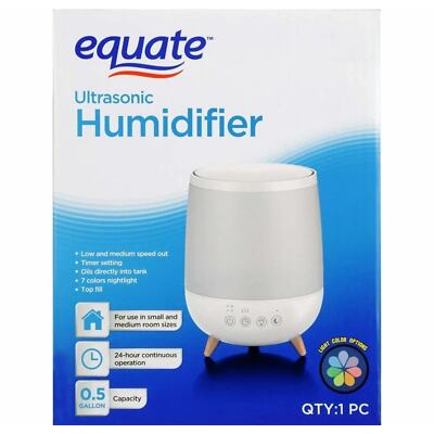 Equate Ultrasonic Humidifier Diffuser Cool Visible Mist Filter-Free 0.5 Gal New