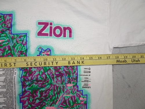 Vtg Zion National Park Utah Ski Runs Map T Shirt Belton USA S/Stch Medium White - Picture 6 of 14