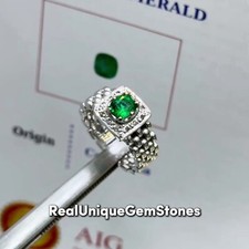 Natural Deep Green Emerald Mens Ring Sterling Silver 925 Emerald Ring For Men