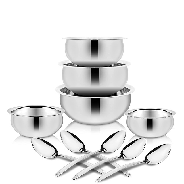 Stainless Steel Silver Handi Patila Cook Serve Induction Bottom Cookware Set Stainless Steel Silver Handi Patila Cook Serve Induction Bottom Cookware Set