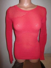 Diesel Burnt Orange Mesh Long Sleeve Shirt Sweater Net Crochet top Women's S