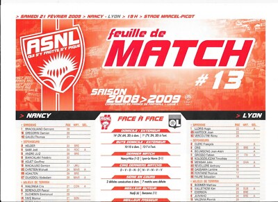 Spielbogen Nr. 13 ASNL - Lyon (2008 - 2009) - Ligue 1