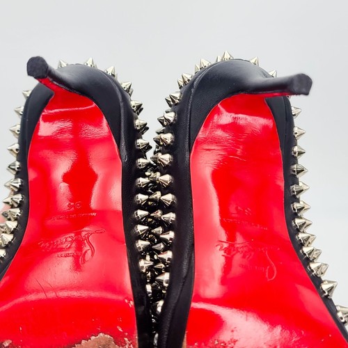 CHRISTIAN LOUBOUTIN Spike Booties Guerilla 120 Slouch Peep Toe Ankle Boots 34 - Picture 8 of 9