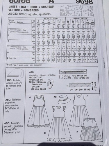 Burda Sewing Pattern 9696 Girls Toddlers Fitted Dress Hats Size 2-7 Uncut - Picture 3 of 3