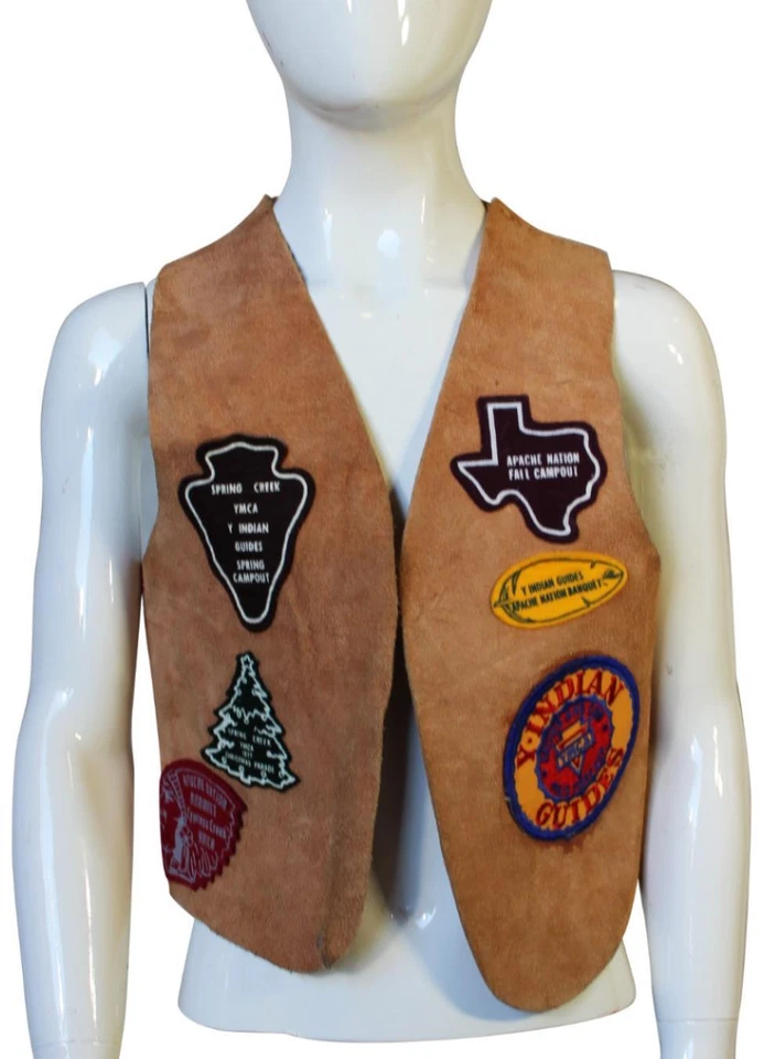 CHALECO DE CUERO HECHO A MANO para niños de colección con parches de la nación apache indio nativo americano Foto 3 de 4