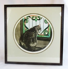Sueellen Ross L.E. 350 Samantha Cat Looking Out Leaded Glass Window Framed Print