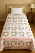 PINK AND WHITE PATCHWORK QUILT TWIN SIZE BED BEDDING