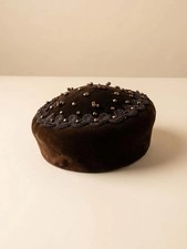 Vintage Brown Velvet Beaded Cocktail Hat 1950s Bronze Studded Pillbox with
