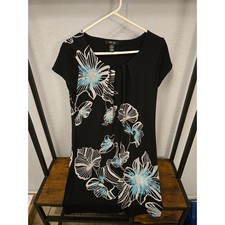 Style & Co Petite Black Floral Print Short Sleeve Dress Casual Elegant