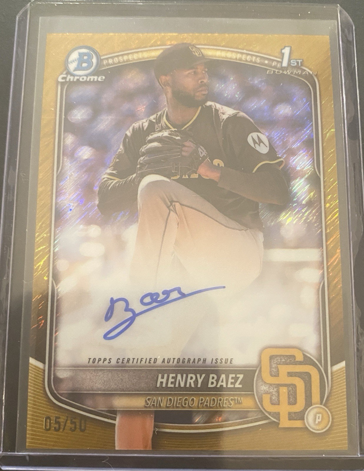 2025 Bowman Chrome #CPA-HBA Henry Baez 1st Bowman Gold Shimmer Auto 5/50 RC