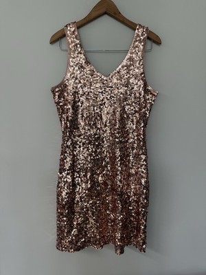 Maner Women s Rose Gold All Sequin Dress Fully Lined Size XL Stretchy