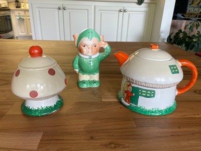 Shelley Boo Boo Tea Set Mabel Lucie Attwell Teapot Elf Sugar Bowl (Green Pixie)